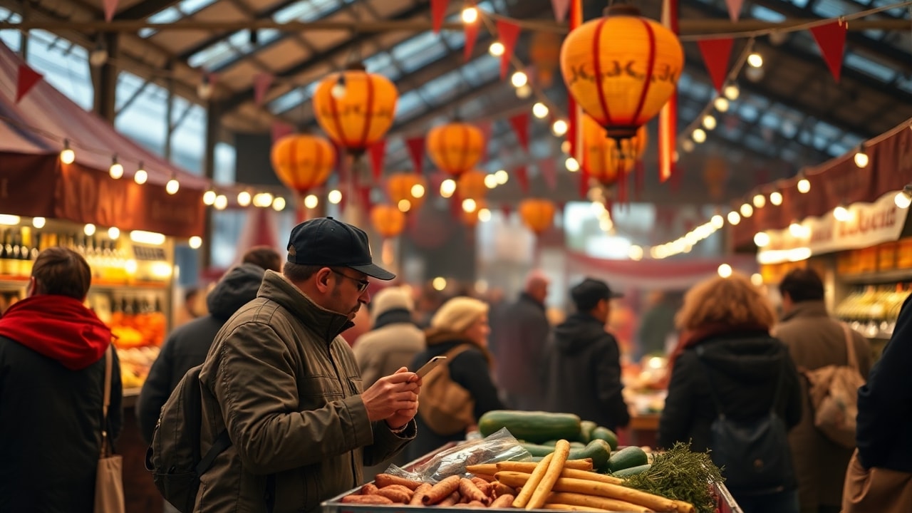 Intérieur lumineux d'une épicerie moderne avec étalages de produits frais et colorés
